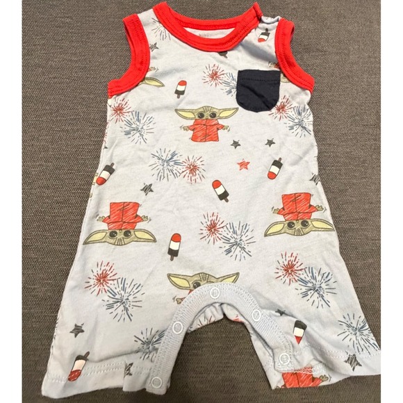 Star Wars Other - Star Wars Baby Yoda Grogu‎ Patriotic 4th of July Romper 0-3M Blue Red Sleeveless